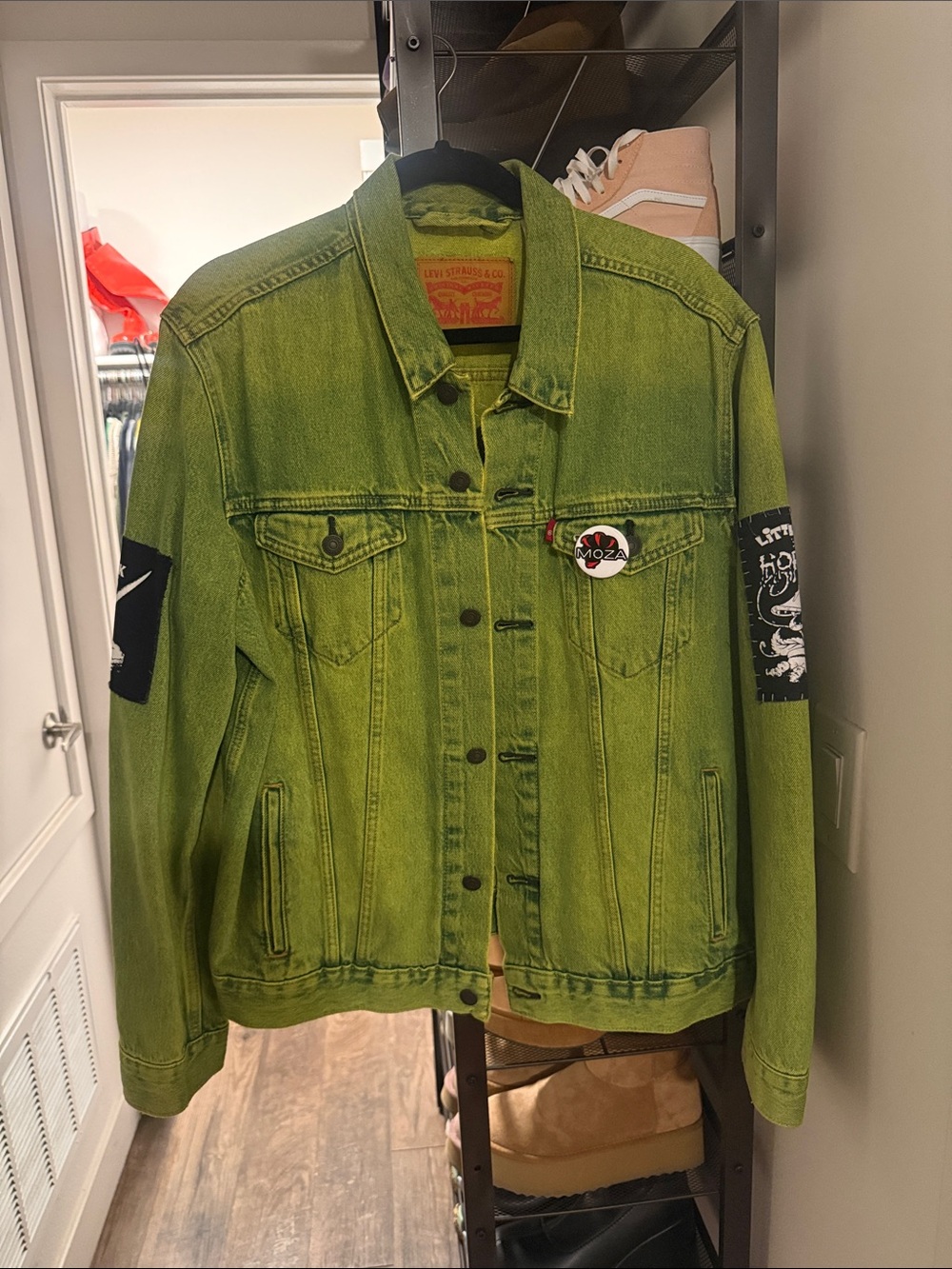 Levi's Green Denim Jacket with Patch Details